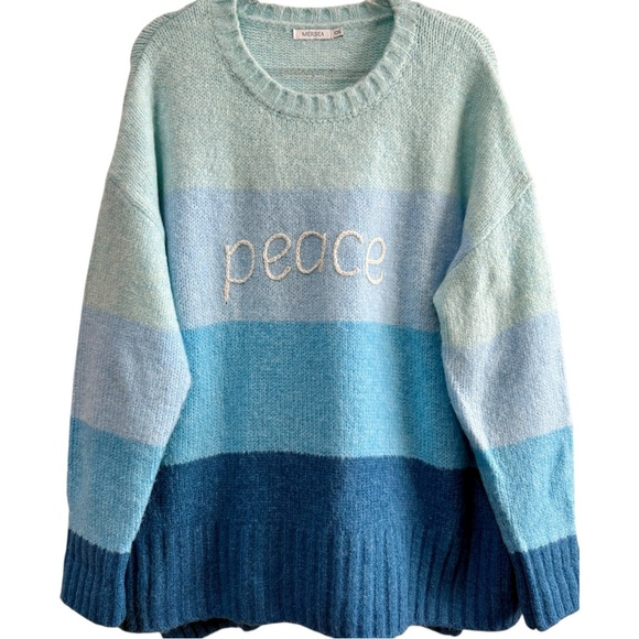 MERSEA Peace Sweater OS Blue Ombre Stripe Cozy Slouchy Knit...